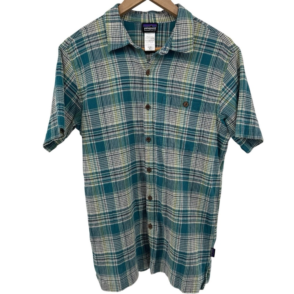 Patagonia Mens Medium Plaid Organic Cotton Short Sleeve Button Up Shirt 52921SP